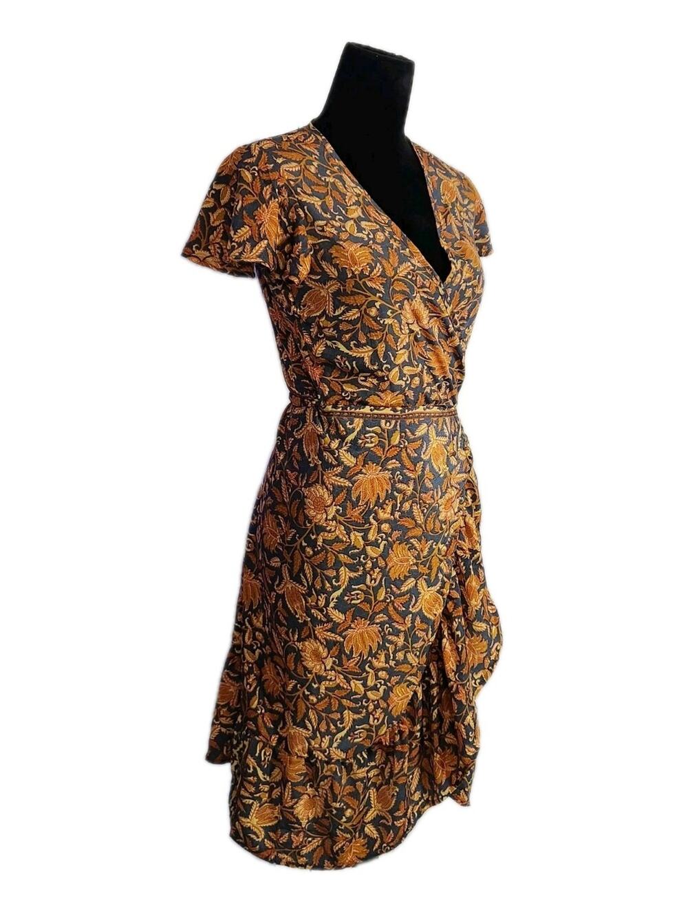 Perry Walker Collective Mulicolor Floral Silk Blend Wrap Mini Dress Ruffle Sz 1
